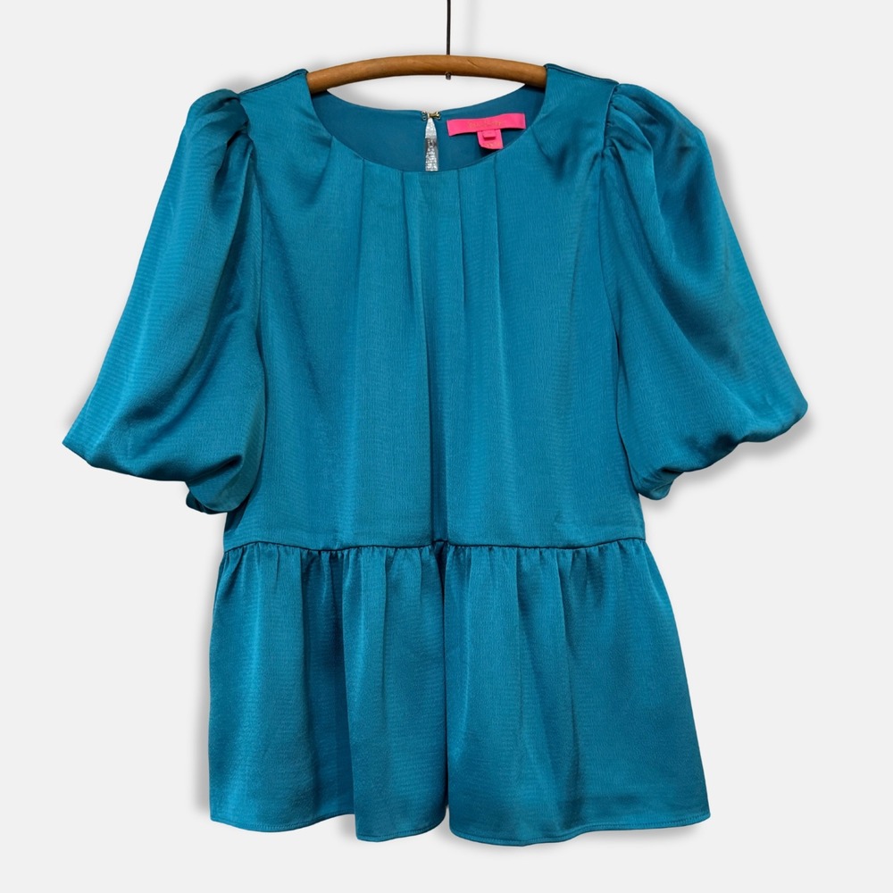 Lilly Pulitzer Blakelynn Elbow Sleeve Top Blue Rhapsody Teal Size 6 Balletcore
